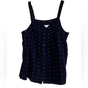 Nordstrom Caslon Tank Top Blouse with Pattern Blue strap top casual size medium